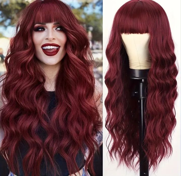 Peruca Vermelha Ondulada/100% Natural