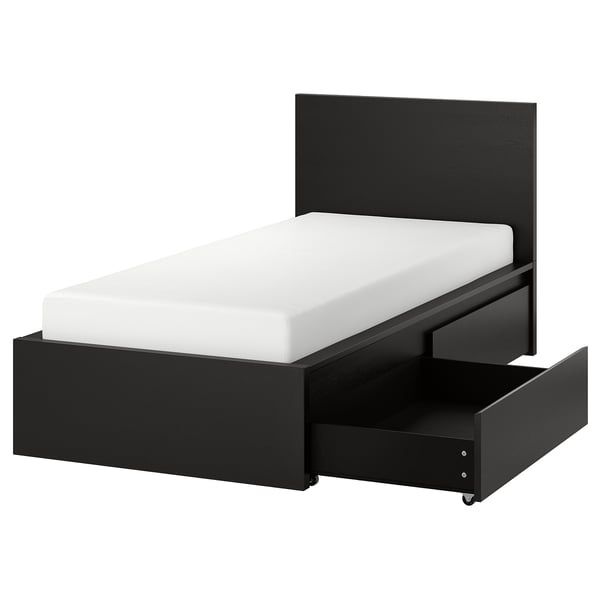 IKEA Cama MALM Preta+ Colchão VALEVÅG (90x200) + Gaveta de arrumação Inferior.