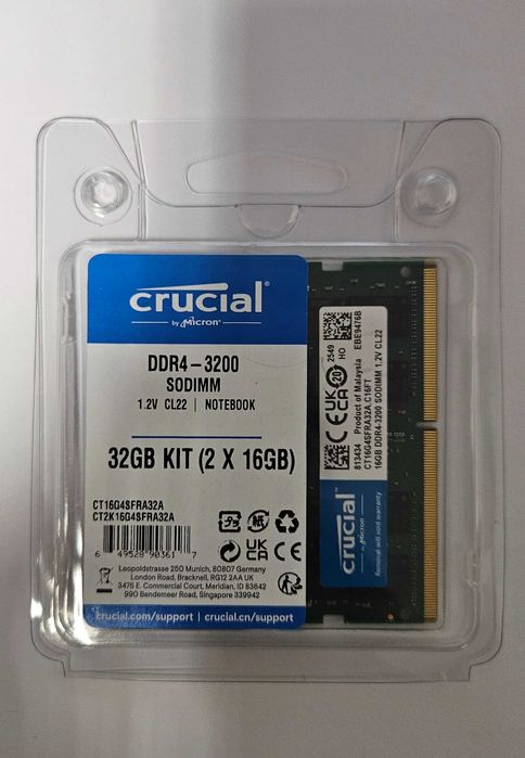 Kit 32GB 2 Memórias RAM Crucial (2x16GB) DDR4 3200MHz (Nova)
