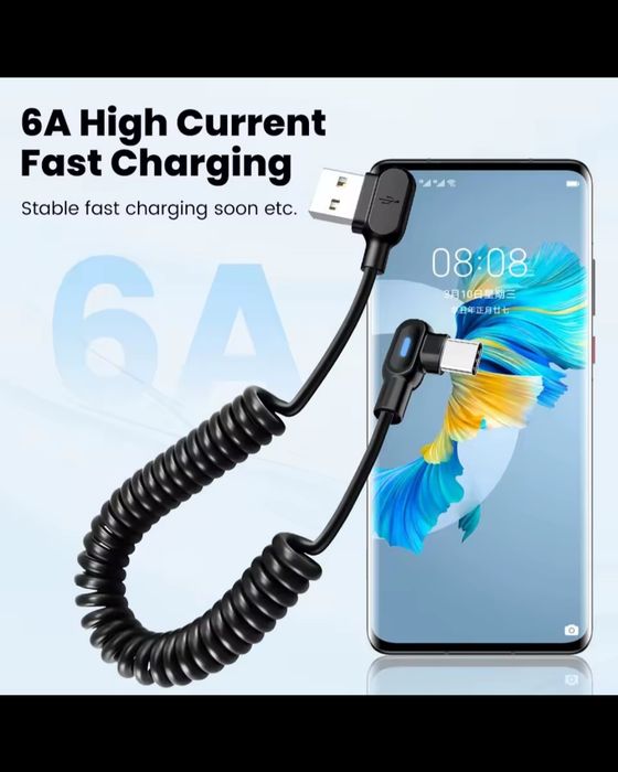 Kabel USB C 6A spiralny