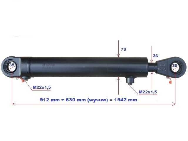 Siłownik hydrauliczny TUR AGREGAT wysuw / skok 630 mm 2-stronny