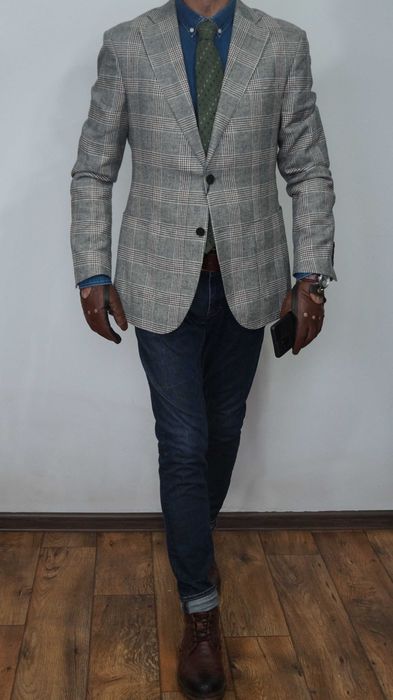 Nowa Wełniana Marynarka Vistula Super Slim 182/100 Szara Krata Wool