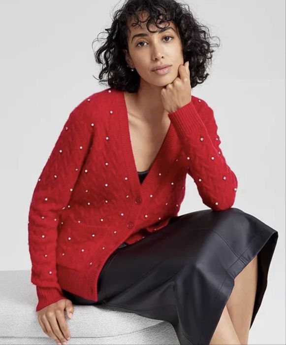 Sweter kardigan 100% kaszmir naturalny dwuwarstwowy 2-ply rozmiar S