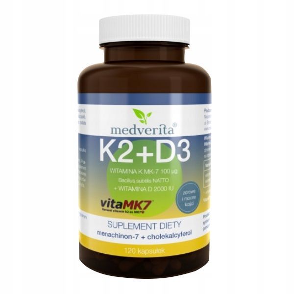 medverita witamina k2 mk7+ d3 2000 iu odporność mięśnie kości zęby 120 kaps