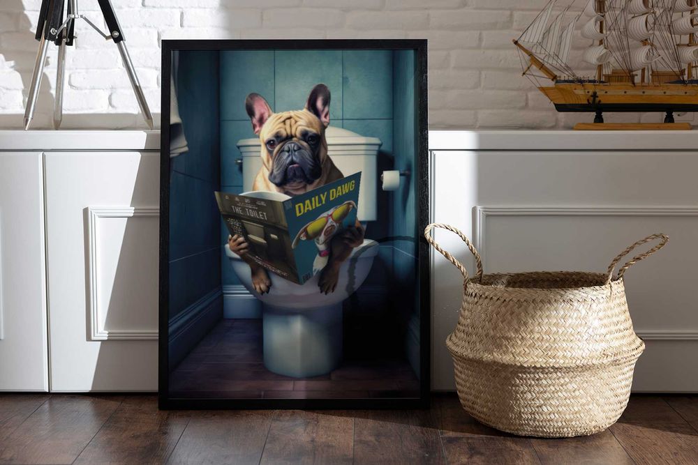 Plakat A3 Buldog Francuski w toalecie