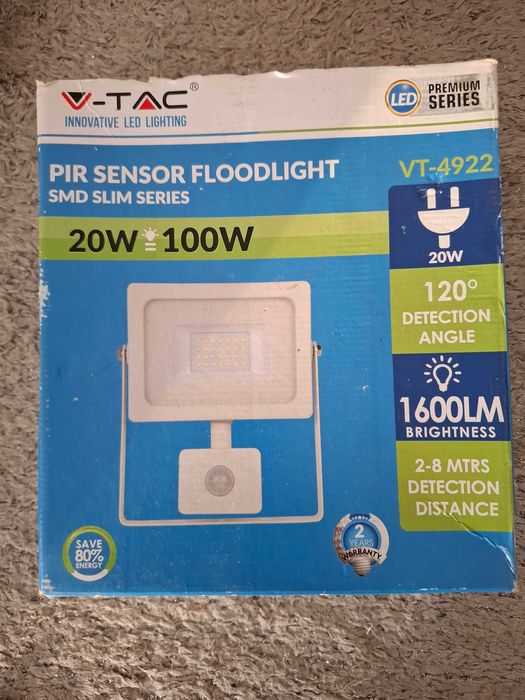 Foco LED Slimline V-TAC VT-4922 com sensor PIR SMD de 20 W, branco, IP44