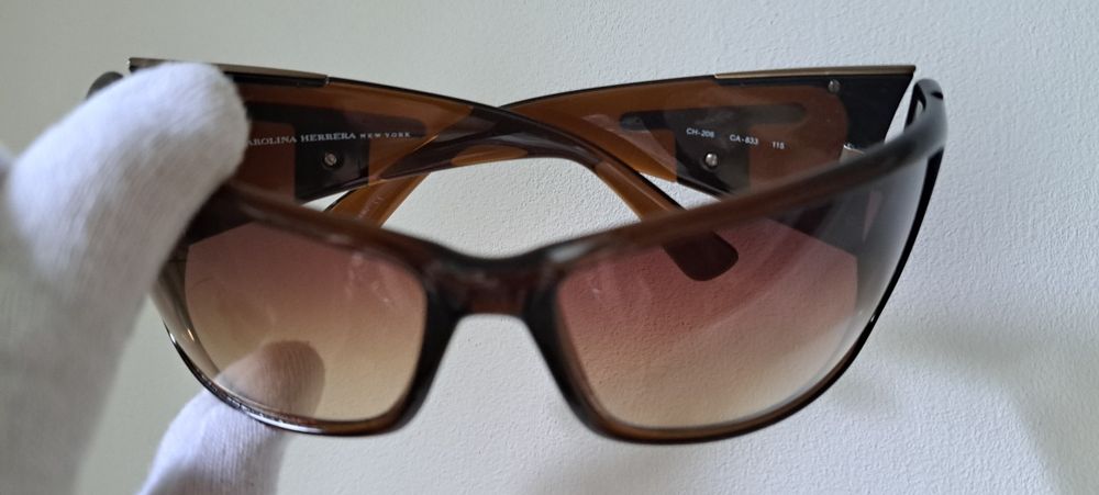 Okulary słoneczne przeciwsłoneczne vintage brązowe Carolina Herrera Y2K CH-208 CA-833