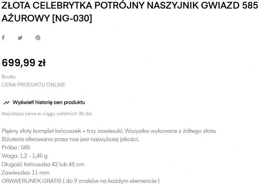 Złoty łańcuszek + 3 zawieszki - NOWY