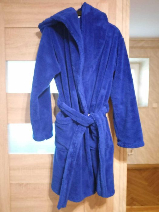 ciepły szafirowy kobaltowy szlafrok damski De Lafense L nowy bez metki