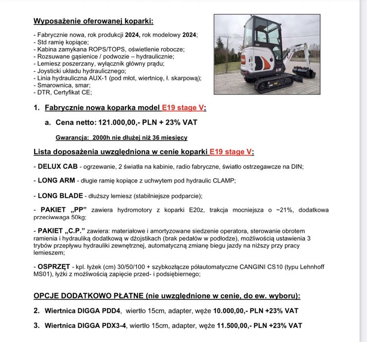 Minokoparka Bobcat E19 120 mth!!