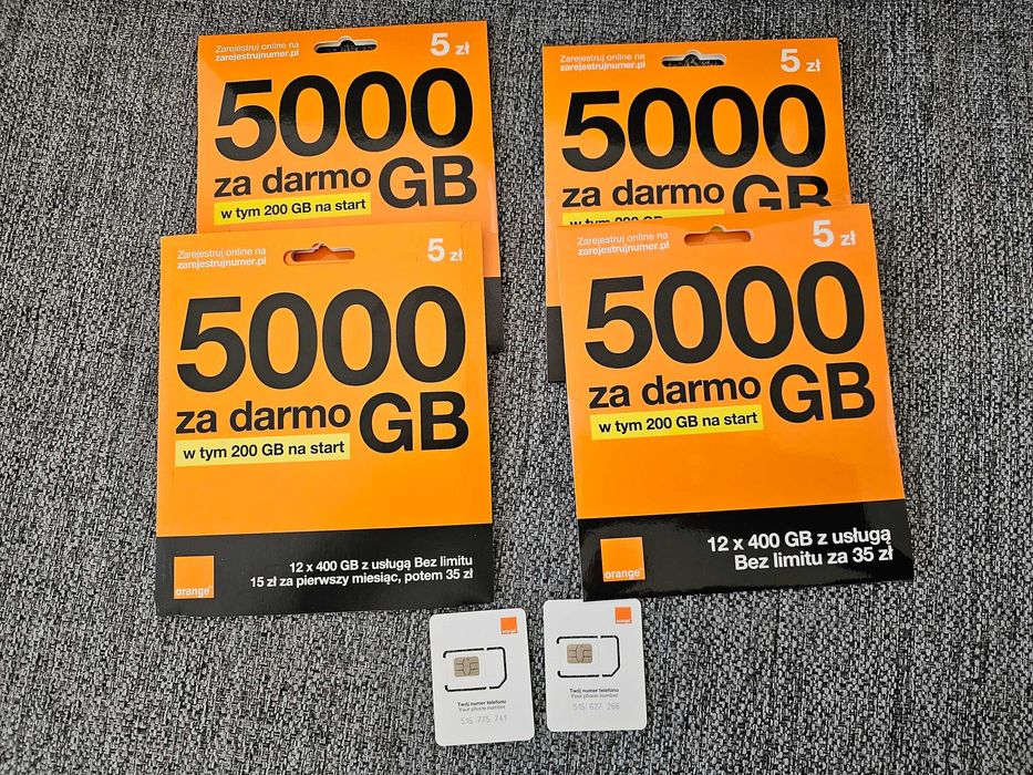 Starter ORANGE Nowy 5000GB 5zł Komplet 6szt Ładne Numery Tel. Zobacz