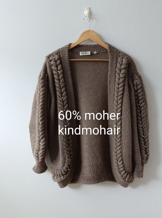 Sweter damski kardigan elegancki moher ciepły mięsisty wełniany wełna