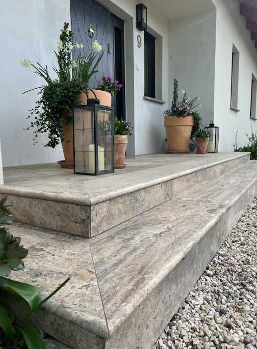 Trawertyn, komplet rzymski, płytki, stopnie, podłoga, ściana, taras