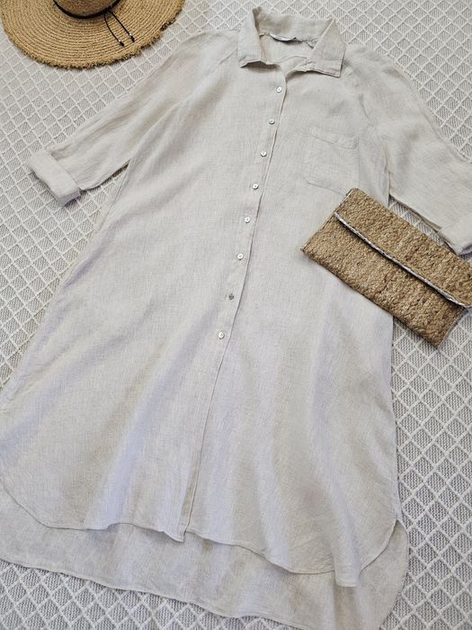 100% лён! льняное платье рубашка zara р. L