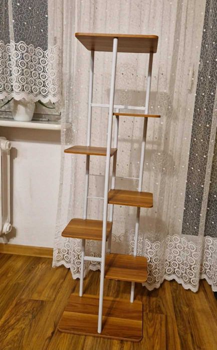 Kwietnik metalowy 7 poziomów biały drewno loft