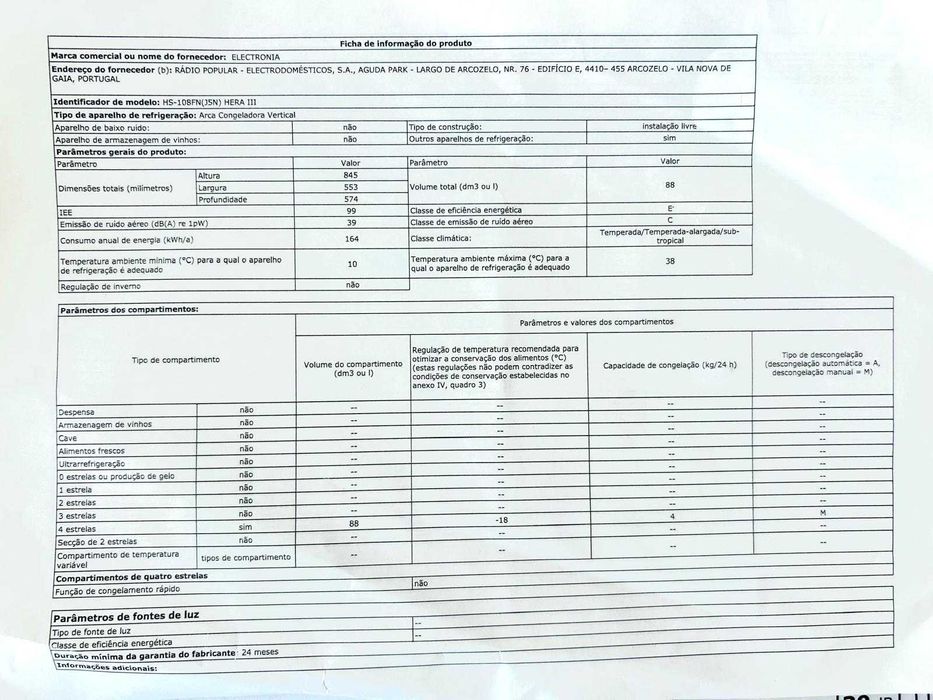 Arca Congeladora Vertical c/ 3 gavetas