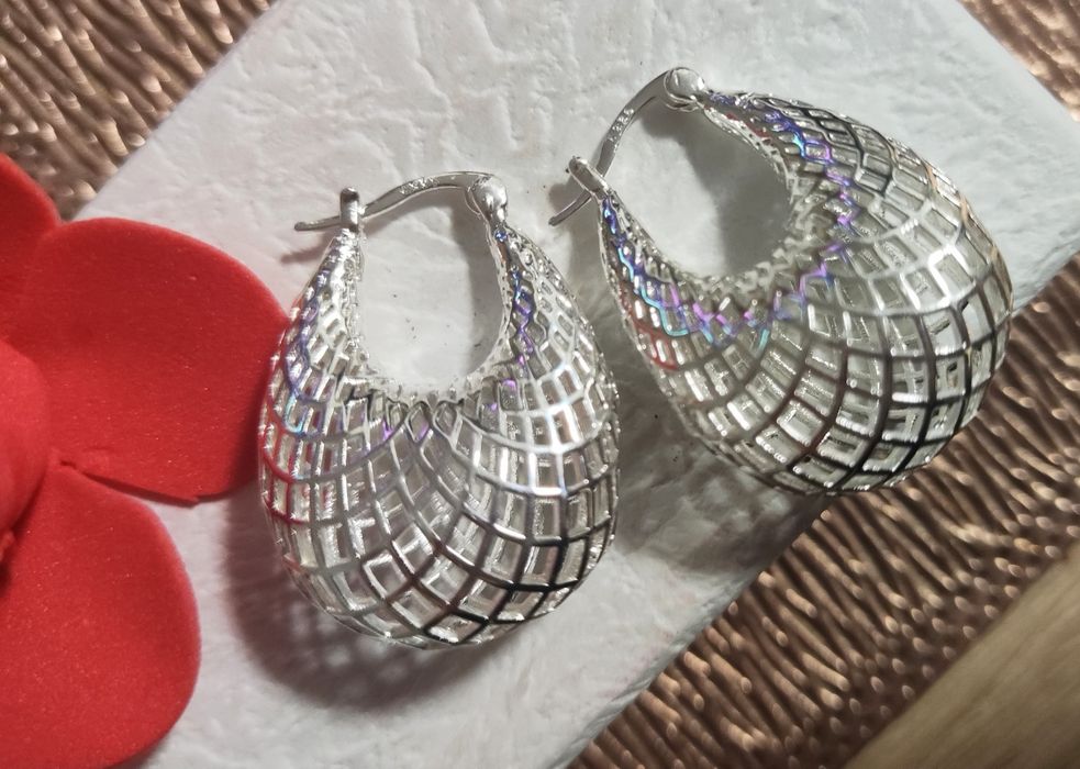 Piękne kolczyki ażurowe koszyczki 3D nowe S925