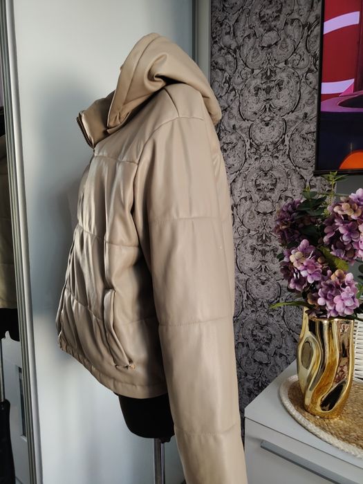 Kurtka Eco skóra ciepła oversize beżowa pikowana  xl hause