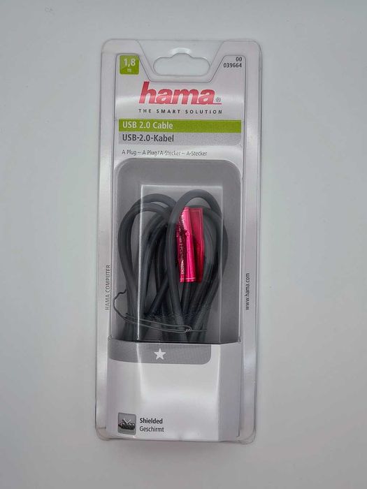 Cabo USB 2.0 Hama USB-A macho/macho 1,8 m - Novo