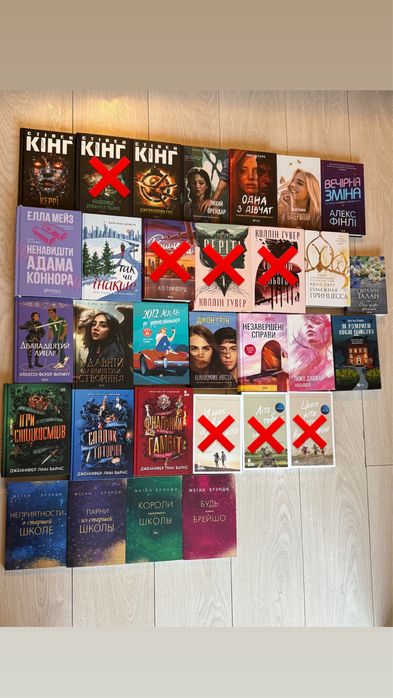 Книги «Паперові міста», «Ненавидіти Адама Коннора», «Керрі», «Незавершені справи», «Ігри спадкоємців»