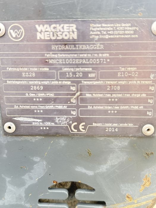 Mini koparka Wacker Neuson EZ28 2014 r. 2508.7 moto godzin . cena 69 000 Netto