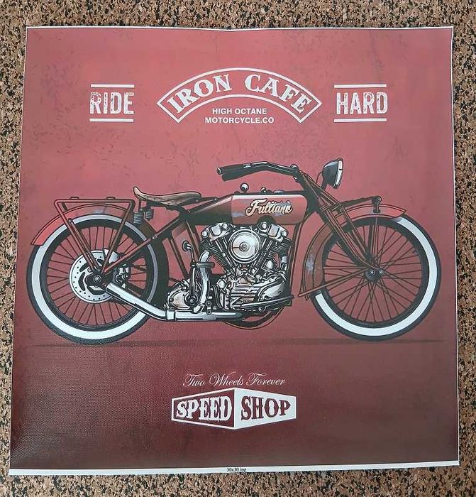 Poster - Moto Vintage Iron Café (tela 30x30 cm)