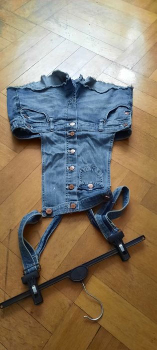 Ogrodniczki mini szorty jeansowe gołe plecy S 36