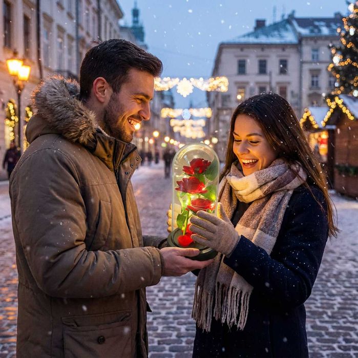 Prezent Na Walentynki Wieczna Róża 3 Róże Led + Baterie + Pudełko