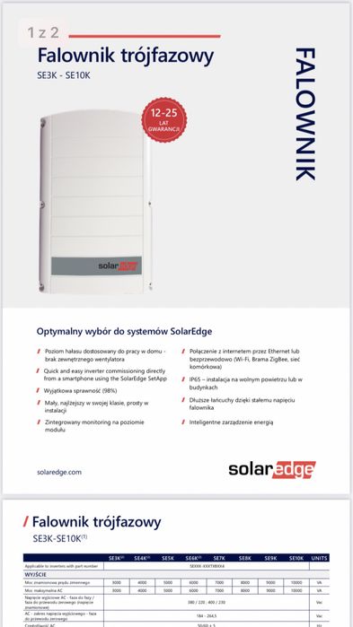 Falownik trójfazowy WiFi, firmy SolarEdge