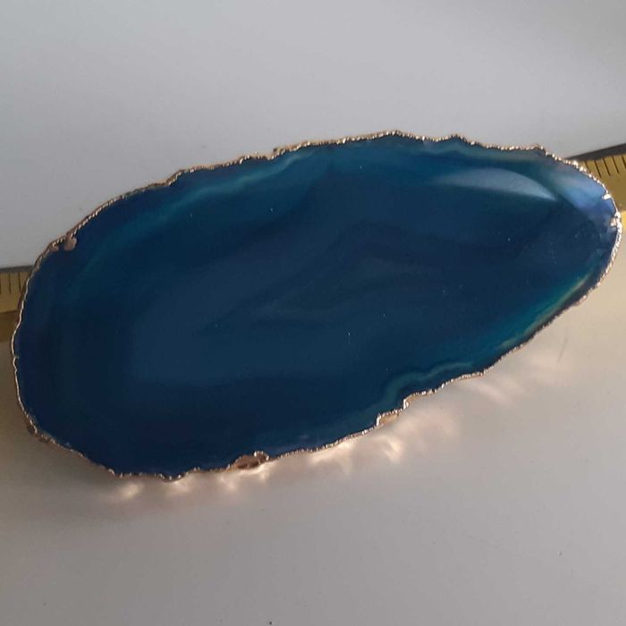 Alfinete de Lapela Peito Ágata Azul borda Folheada a Ouro