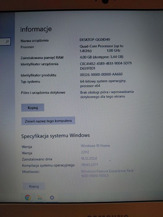 Notebook samsung 905S biały
