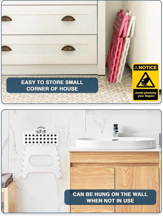 Drabinka, Składane Krzesło Niskie 28 cm, Antypoślizgowe, Białe