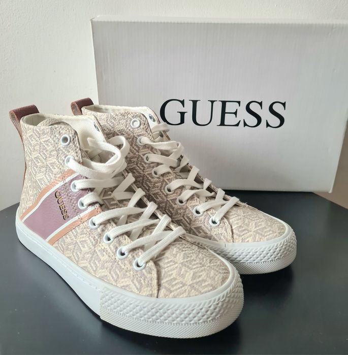Buty Guess trampki za kostkę skórzane logowane 35