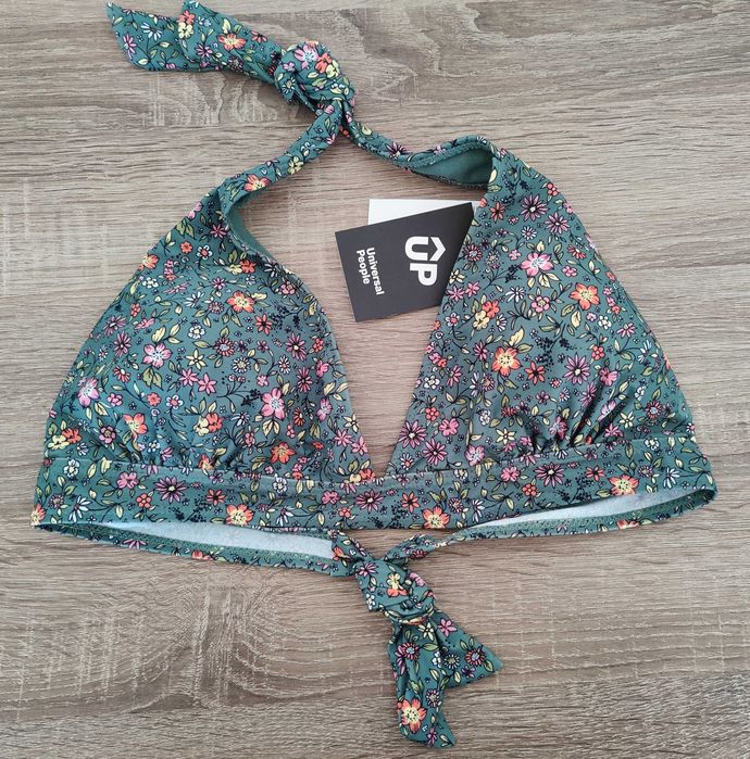 Top Biquíni Up verde com flores "NOVO"