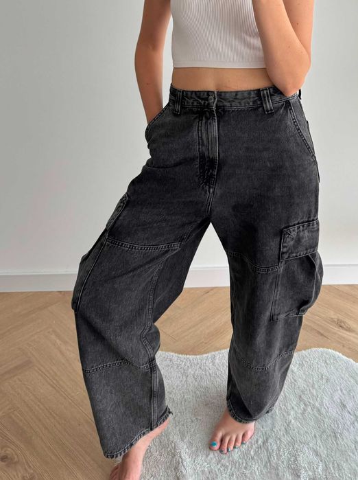 Pull&Bear spodnie jeansy baggy szerokie nogawki bojówki czarne 36 S