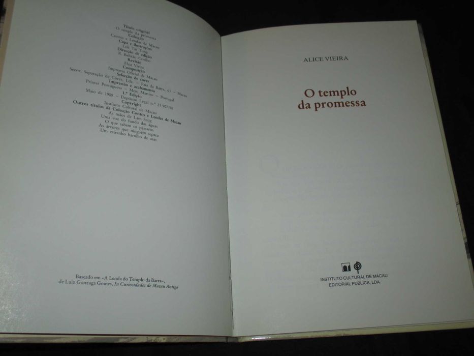 Livro O Templo da Promessa Alice Vieira Contos e Lendas de Macau