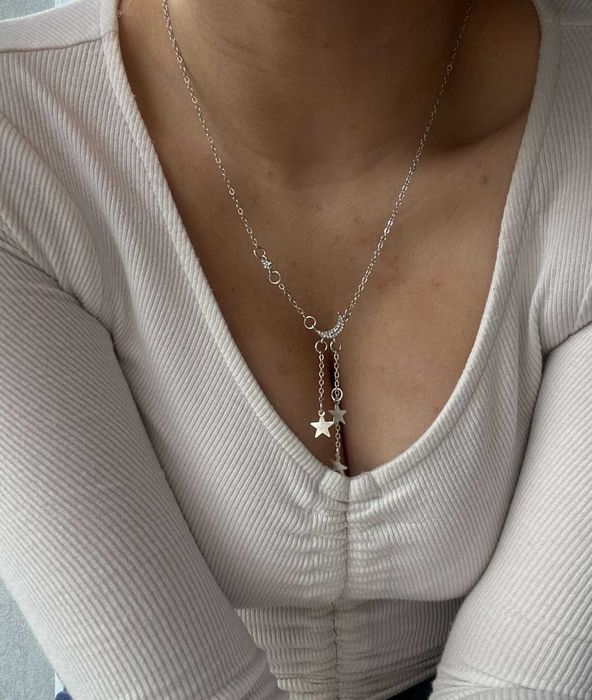 srebrny naszyjnik wisiorek łańcuszek z zawieszkami choker stal