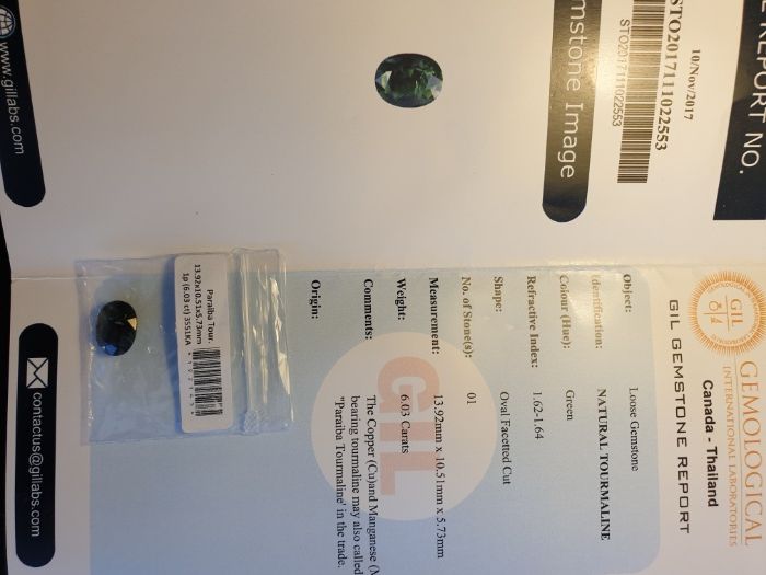 Turmalina Paraiba 6,03 Quilates Certificada