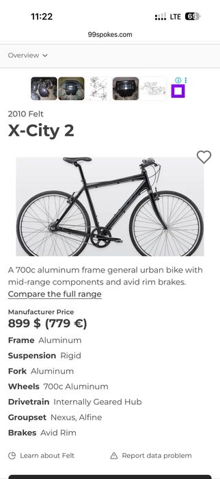Міський велосипед Felt X-City 2 з планетарною втулкою Shimano Nexus 8