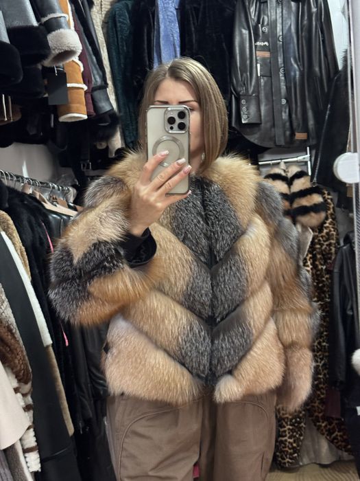 Шуба лисица жилетка меховая натуральная полушубок лиса 2 в одном