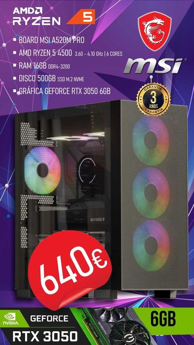 Computador Gaming MSI Ryzen 5 PRO 4650G / A520 / RADEON VEGA (NOVO)