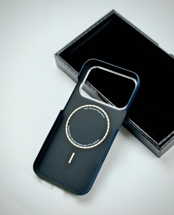 Карбоновый чехол iPhone 17 Pro | 17 Pro Max (Blue) + MagSafe