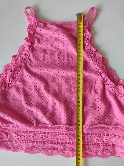 Top/Blusa Rosa com Renda – Decote Halter – Menina 10-12 anos (150cm)