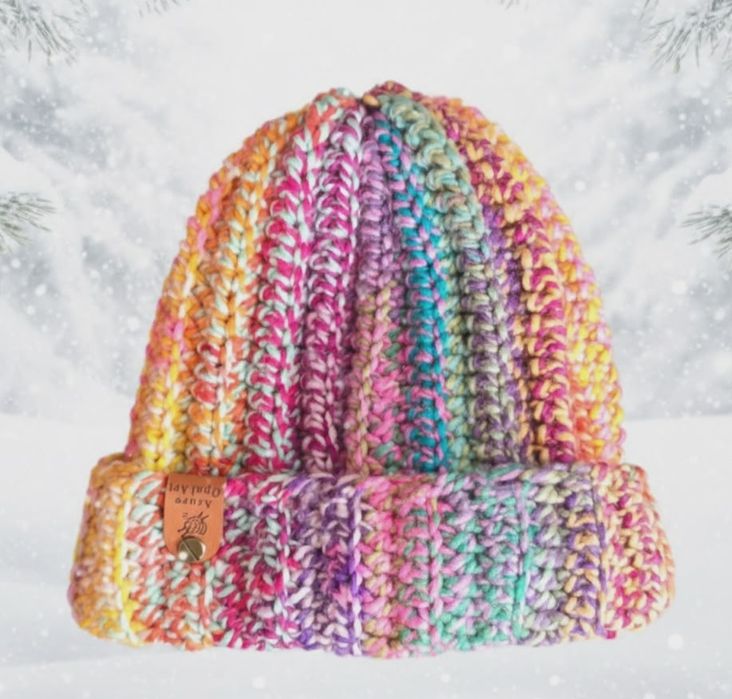 Nowa ciepła czapka multi kolorowa Hand Made robiona ręcznie