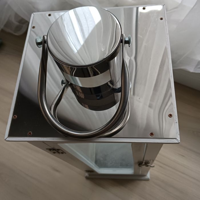 Piękny duży drewniany biały srebrny lampion Argent Home&You