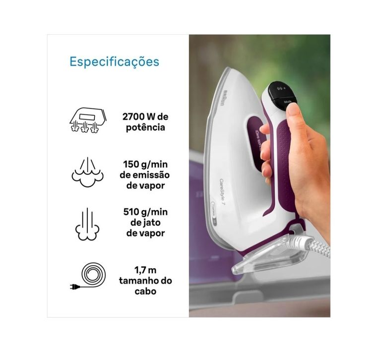 Ferro com Caldeira BRAUN IS7266VI Carestyle 7 (Pressão 7.5 bar - Jato