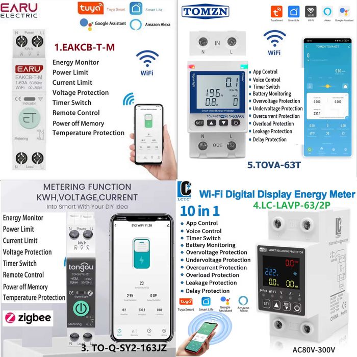 Розумний будинок Tuya - реле захисту 220, 380V wi-fi, zigbee, 433Mhz