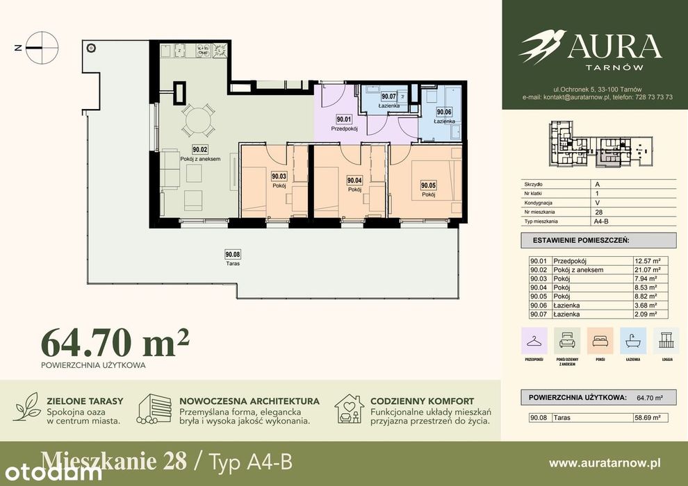 4-pokojowe mieszkanie 64m2 + taras Bez Prowizji