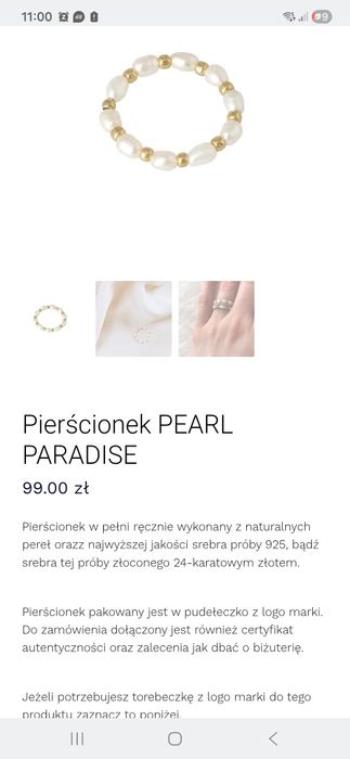 Pierścionek na gumce z perłami Belamila