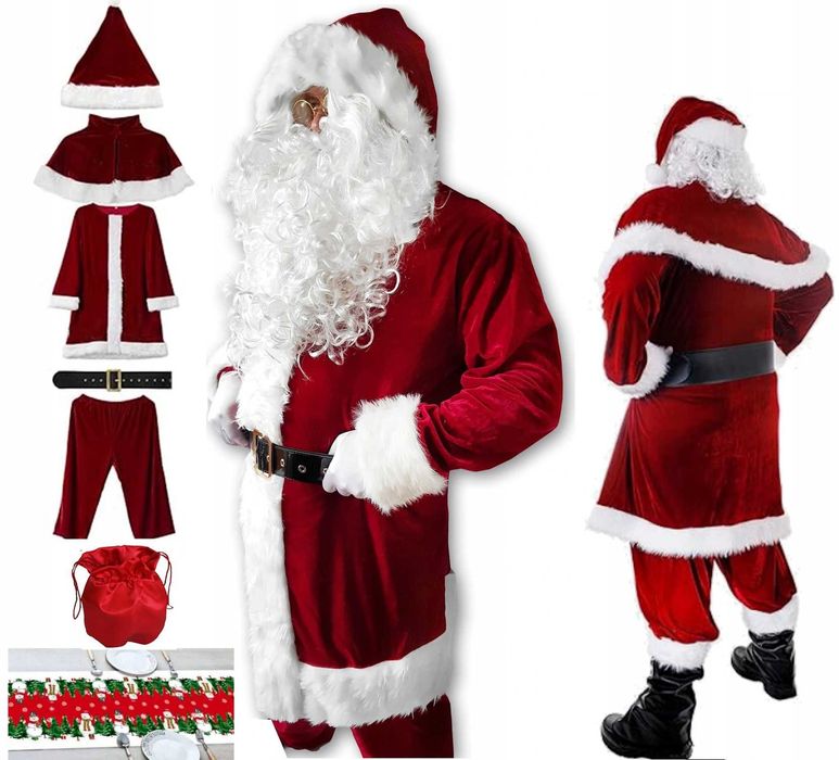 welurowy strój zestaw MIKOŁAJA Burgund L-3XL List + Bieżnik na stół